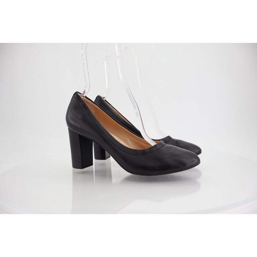 Clarks Women's Chryssa Ari Pump Size 10 Pointed Block Heel Black Leather Shoes